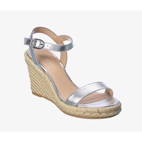 Stuart Weitzman Teddi Espadrille Leather Wedge Sandal in Silver Size 6 - Picture 10 of 10